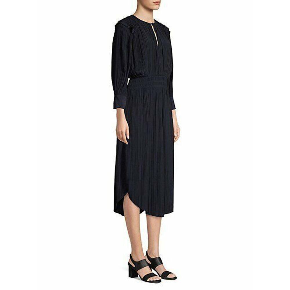 $498 Joie Midnight Navy Blue Pleated Rheia Smocked Satin Dress XXS NWT